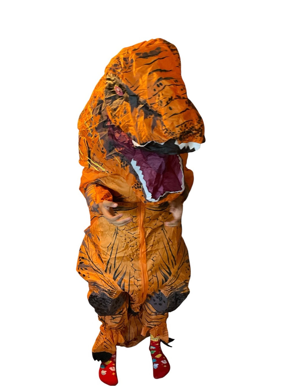 Orange Inflatable T-Rex Adult Costume with Hood